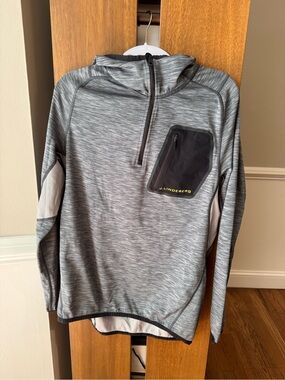 J.Lindeberg Men's Grey Heather Half-Zip Hoodie with Black Chest Pocket
